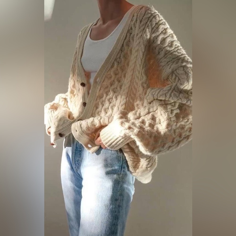 Vintage Oversized Cable Knit Cardigan
